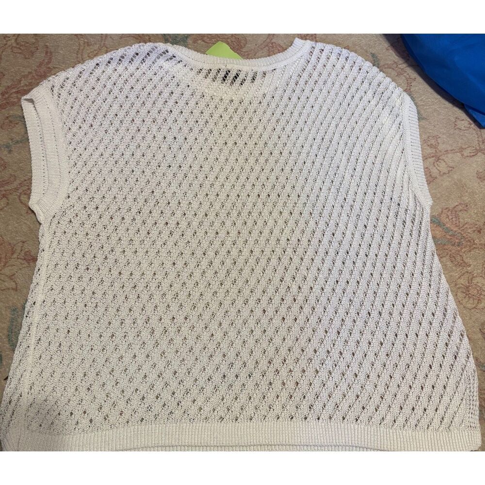DKNY White Open Knit Sleeveless Top Size large